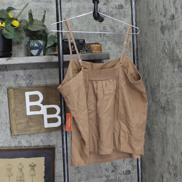 NEW State Of Day Sleeveless Pajama Shirt Top Linen Blend Natural Umber Brown L - Picture 2 of 6